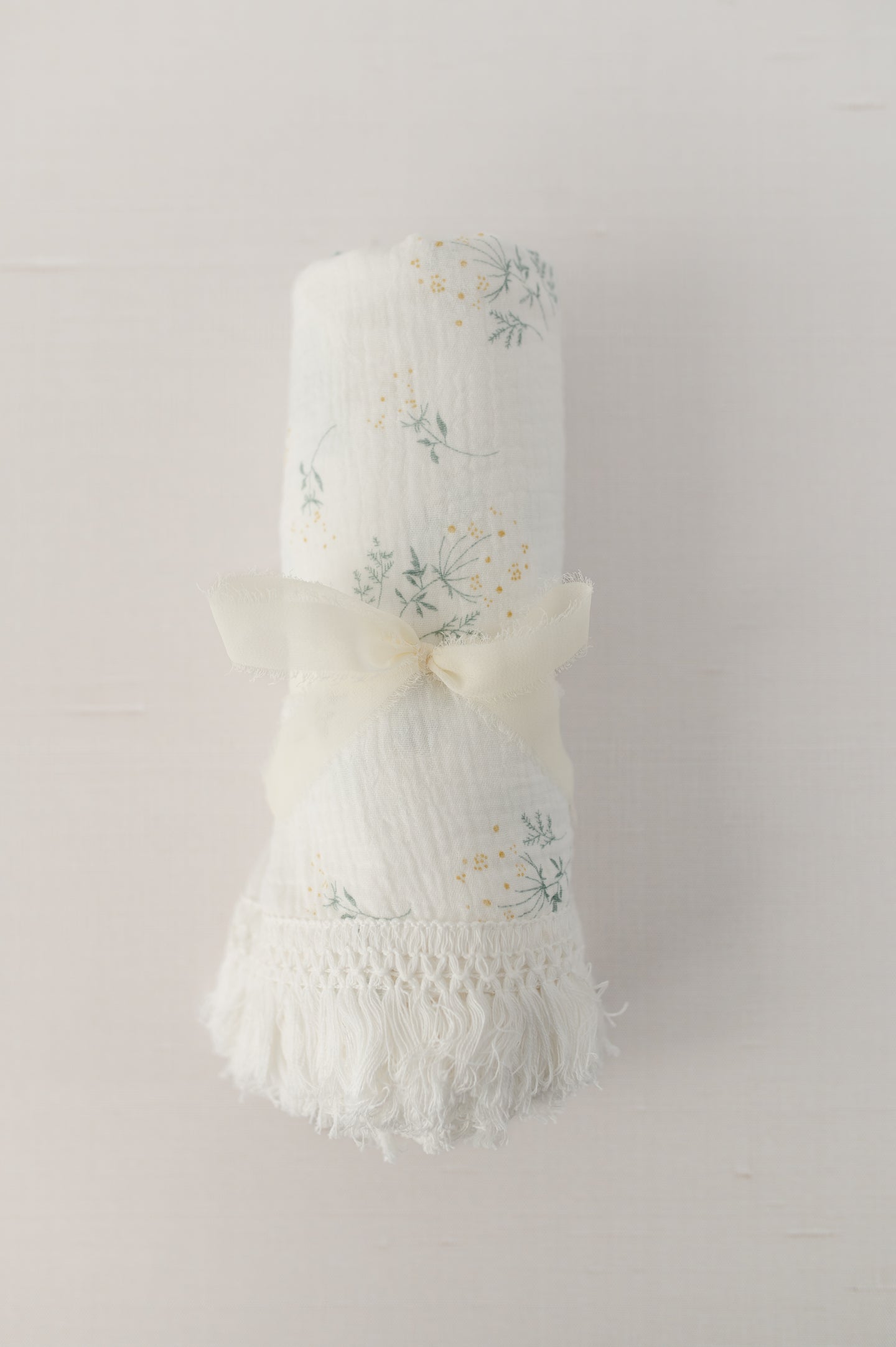 Boho Baby Muslin Swaddle Blanket with Fringe Edging